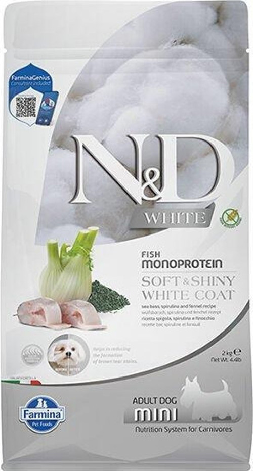 White Levrek Rezene ve Spirulina Küçük Irk Beyaz Yetişkin Köpek Maması 2 Kg