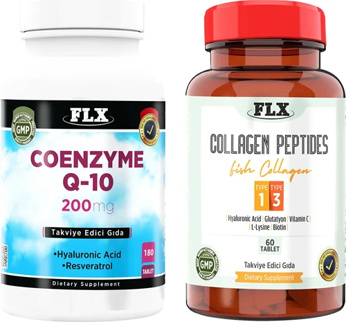 Coenzyme Koenzim Q-10 200 Mg Hyaluronik Asit Resveratrol 180 Tablet Balık Kollajeni Tip 1-3 Collagen 60 Tablet