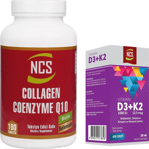 Collagen 2000 Mg Coenzyme Q10 200 Mg Selenium Çinko Biotin 180 Tablet Vitamin D3 + K2 Damla 20 ml