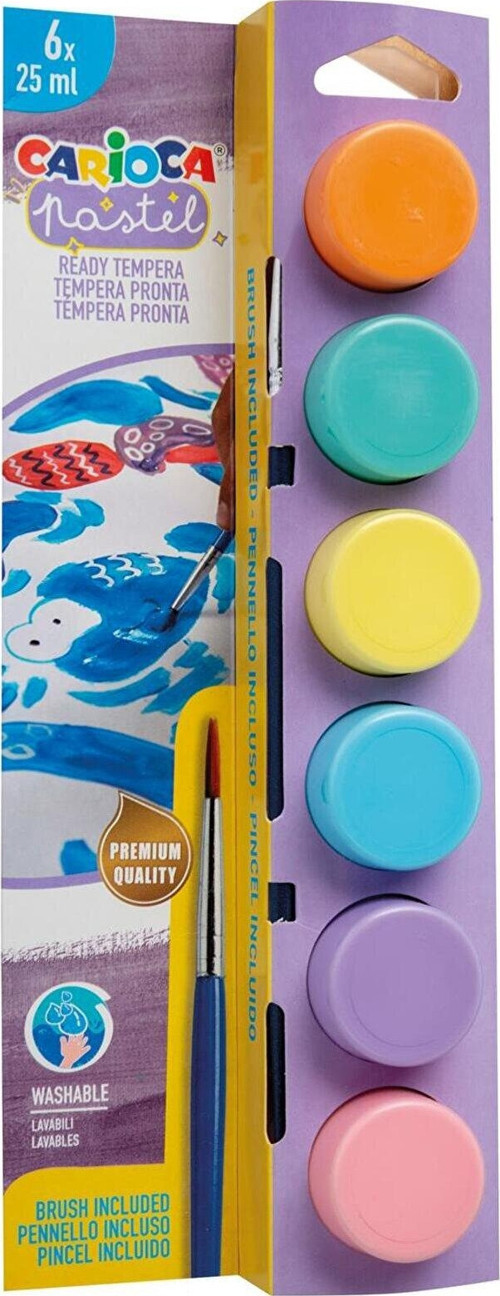 Tempera Suluboya Süper Yıkanabilir Fırçalı 25 Ml 6 Renk Pastel 40485
