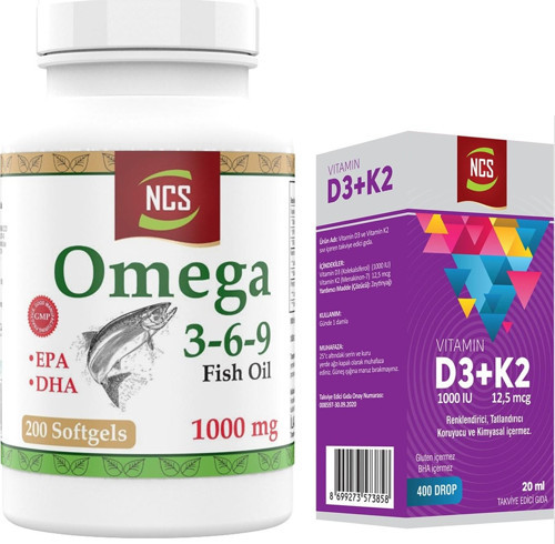 Omega 3-6-9 Fish Oil 1000MG 200 Softgels+Vitamin D3 K2 20 ml