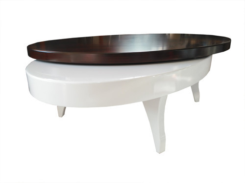 Döner Orta 18034 sehpa OVAL İNOVATİF TARZ Kayın Ayak MDF Beyaz fümecam El yapım