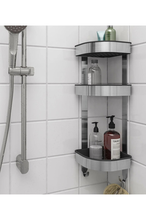 Köşe Banyo Rafı 19X19X58 Cm Duvara Monte Askılı Duş Sepeti Paslanmaz Çelik Raf
