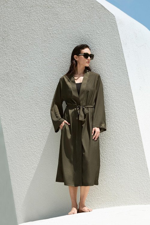 İmza Detaylı Haki Kimono 5071