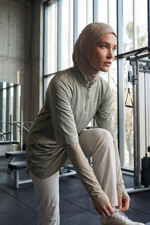 Active H-Per Fit Lazer Kesim Detaylı Mint Tesettür Antrenman Üstü ACT-33