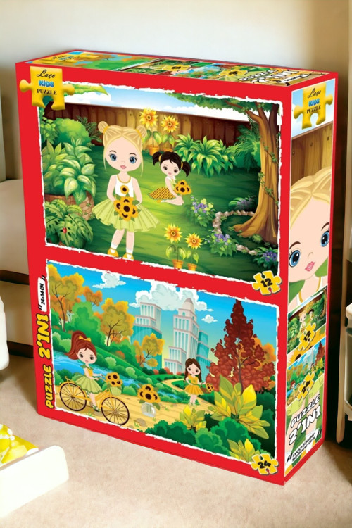 Ayçiçeği Kızlar 2 in 1 Set 12 ve 24 Parça Puzzle Yapboz Oyun Seti | Kutulu Puzzle Set LC7337