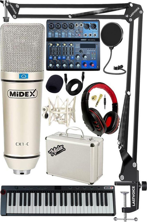 Stüdyo Ekipmanları Midi Live Paket-4 Ses Kartlı Mikser Midi Klavye CX1 Mikrofon Kulaklık