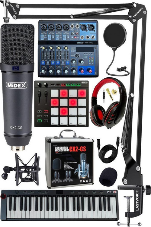 Stüdyo Ekipmanları Midi Live Paket-6 Ses Kartlı Mikser Midi Klavye CX2 Mikrofon Kulaklık Pad Controller