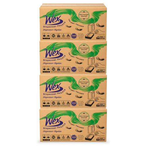 Dispenser Peçete 4 Koli Toplam 72 Paket, 250 Yaprak, 2 Katlı, %100 Selüloz