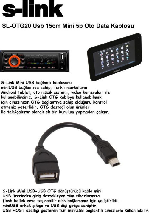 SL-OTG20 Mini 5p To Otg Usb Dişi Data Kablosu Tablet Pc İçin