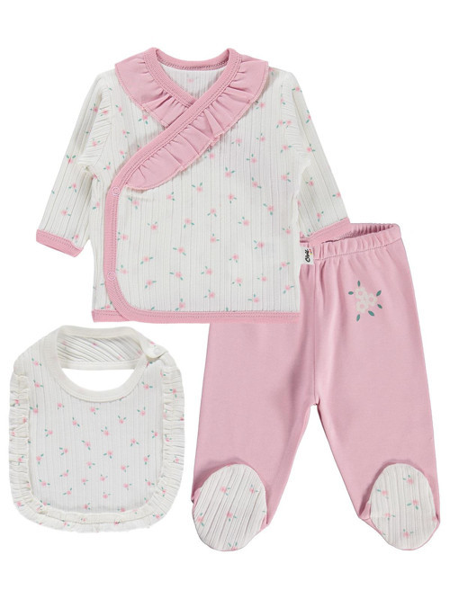 Y26Y084 Civil Baby Çiçek Empirme Fırfırlı Zıbın Takımları - Ekru