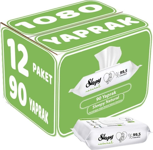 Islak Havlu Mendil 90 Yaprak Natural Yenidoğan 12 Li Set 1080 Yaprak Plastik Kapaklı