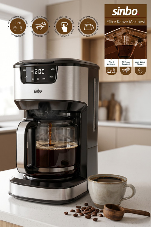 SCM-9041 Otomatik Zaman Ayarlı XL 14 Fincan Filtre Kahve Makinesi Dijital Göstergeli