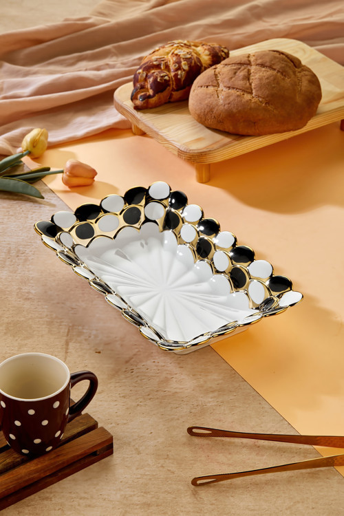 30 cm Porselen Dikdörtgen Sunumluk Dekoratif Kase CKR3838
