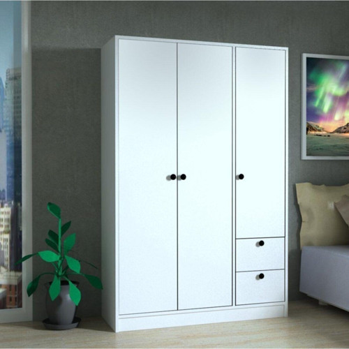 3 Kapaklı 2 Çekmeceli 110 Cm Gardırop Beyaz