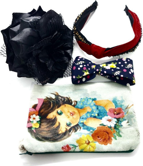 Renkli Desenli Taç Toka Bandana Set