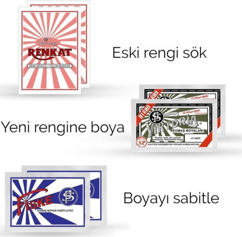 Kumaş Rengi Değişim Paketi 2 Adet Renk Sökücü + 2 Adet Haki Boya + 2 Adet Fiske