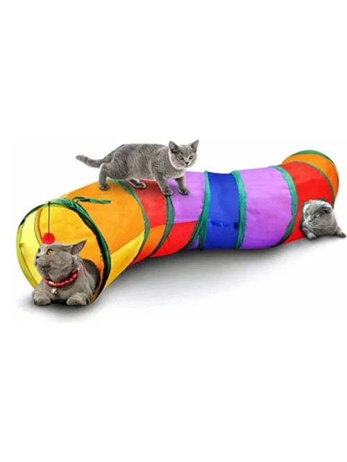 S Şeklinde Kıvrımlı Kedi Tüneli 130 cm Gökkuşağı Desenli