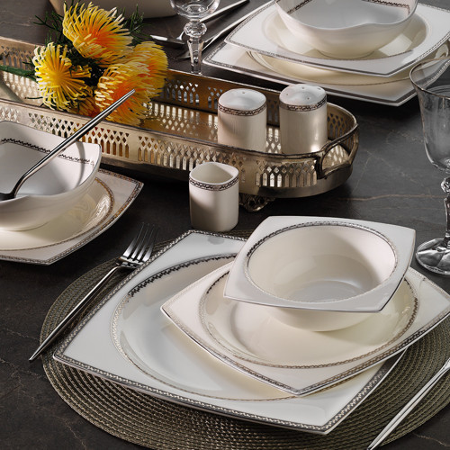 Bone Square Line Platin 12 Kişilik 60 Parça Yemek Takımı