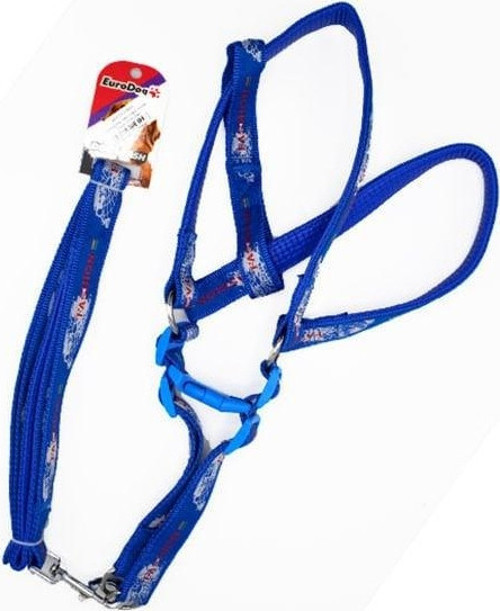 Euro Dog Köpek Uzatma Tasması ve Göğüs Tasması Takımı Mavi/Beyaz 25 Mm 120 Cm