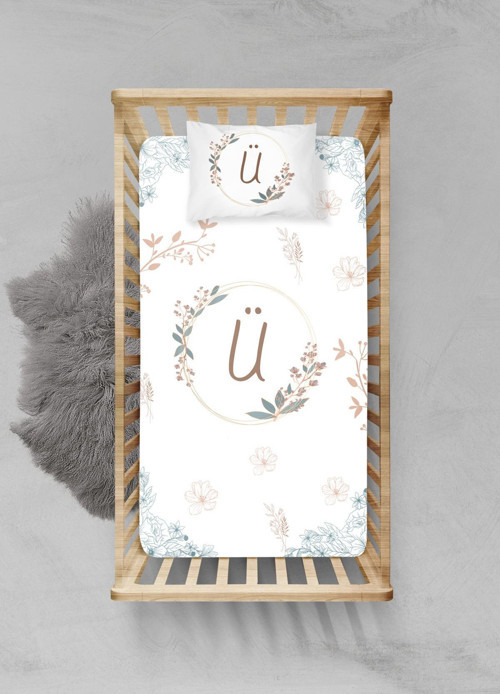 %100 Pamuklu Lastikli Çarşaf Seti - (55X95 15CM) - Harf Serisi - Ü Harfi - Plchı12023025