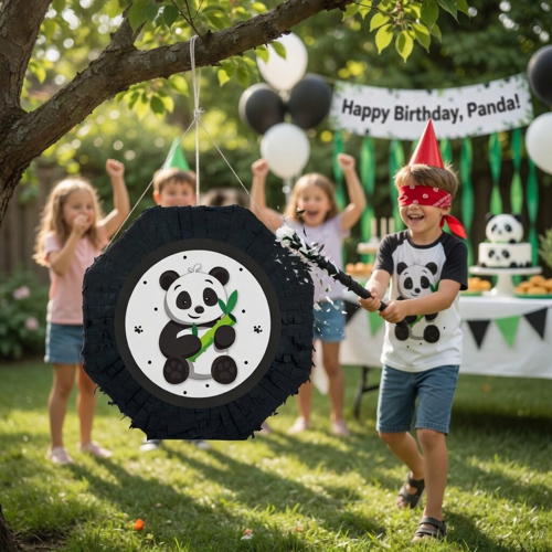 Panda Pinyata 42 cm Sopalı Doğum Günü Parti Oyunu Şeker Doldurulabilir
