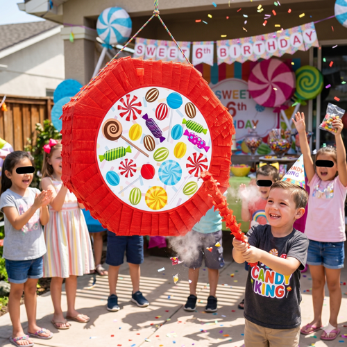 Lolipop Şekerleme Pinyata 42 cm Sopalı Doğum Günü Parti Oyunu Seti