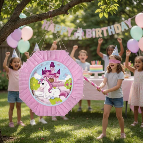 Unicorn At Pinyata Pembe 42 cm Sopalı Doğum Günü Parti Oyunu Seti
