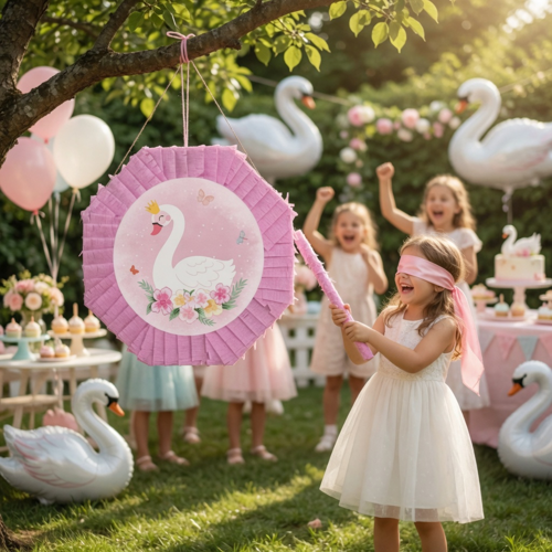 Kuğu Pinyata Pembe 42 cm Sopalı Doğum Günü Parti Oyunu Şeker Doldurulabilir