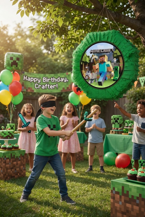 Minecraft Pinyata 42 cm Sopalı Doğum Günü Parti Oyunu Şeker Doldurulabilir Set