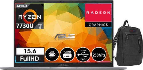 Vivobook M1502YA-NJ190 Amd Ryzen 7 7730U 16 GB 512GB SSD 15.6" Dos FHD M1502YA-NJ19006+ Çanta