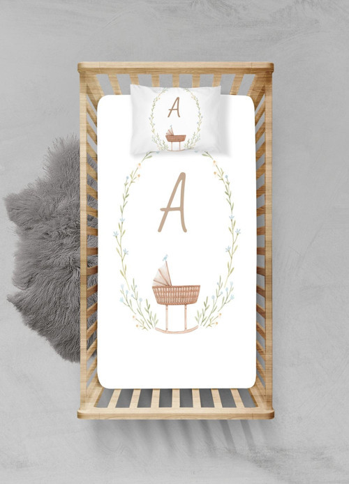 %100 Pamuklu Lastikli Çarşaf Seti - (60x120+15cm) - Harf Serisi - A Harfi - PLCS22023106
