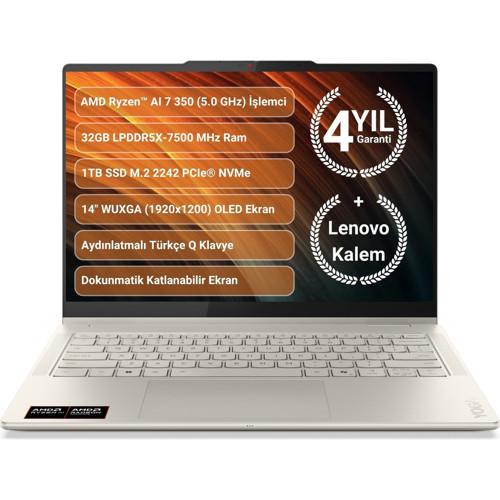 Yoga 7 2-In-1 14AKP10 Amd Ryzen Aı 7-350 32GB 1tb SSD 14"wuxga OLED Dokunmatik Feedos Copilot 83JR00ADTR