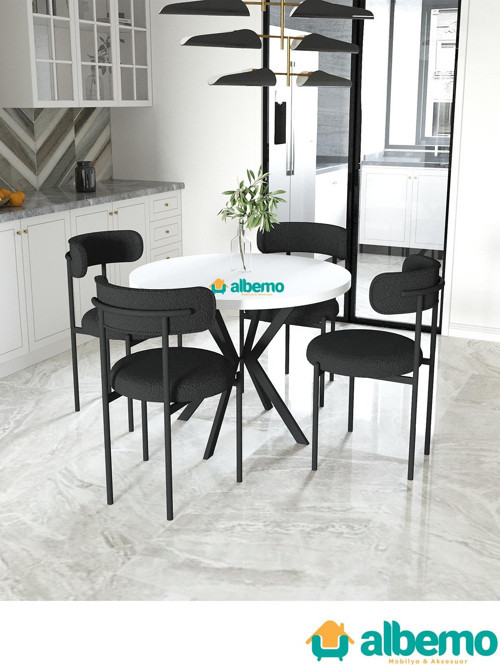 Lotus Yuvarlak Mutfak Salon Cafe Restoran Masa Sandalye Takımı 4+1