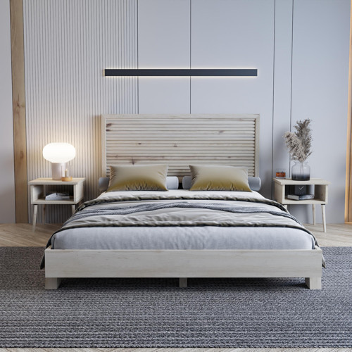Alaz Model Vernikli Çam Ahşap Karyola Ve İki Komodin Set ( Yatay ) 90x190 cm