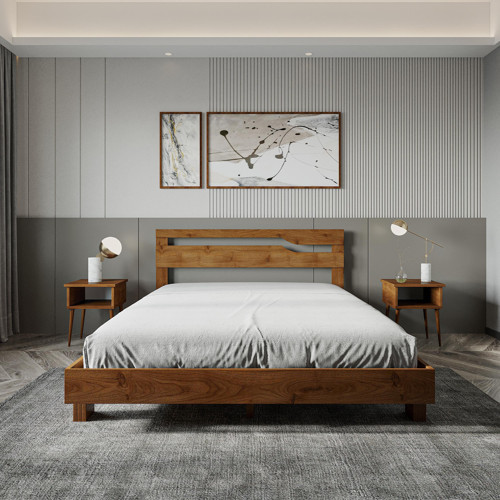Felix Model Ceviz Renk Çam Ahşap Karyola Ve İki Komodin Set 140x200 cm