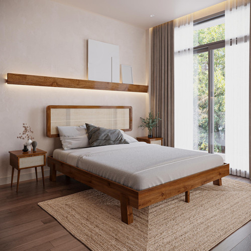 Hazeran Lilyum Model Ceviz Renk Ahşap Karyola Ve İki komodin Set 90x190 cm