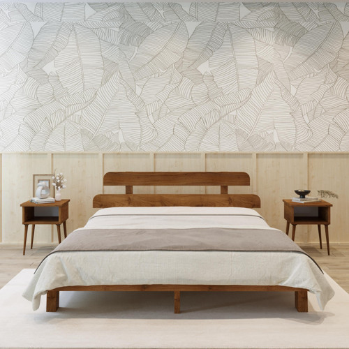 Lotus New Model Ceviz Renk Ahşap Karyola Ve İki komodin Set 90x200 cm