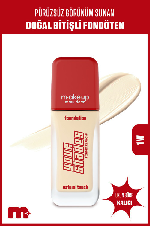 Make Up Pürüzsüz Görünüm Sağlayan Yarı Mat Bitişli Uzun Süre Kalıcı Fondöten 1W 30 Ml