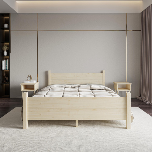 Melodi Model Vernikli Ahşap Karyola Ve İki komodin Set 180x200 cm