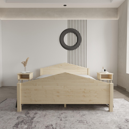 Milano Model Doğal Çam Ahşap Karyola Ve İki Komodin Set 140x200 cm