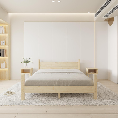 Mirage Model Doğal Çam Ahşap Karyola Ve İki Komodin Set 180x200 cm