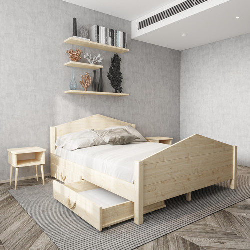 Milano Model İki Çekmeceli Vernikli Çam Ahşap Karyola Ve İki Komodin Set 180x200 cm