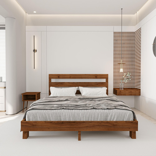 Natura New Model Ceviz Renk Çam Ahşap Karyola Ve İki Komodin Set 180x200 cm