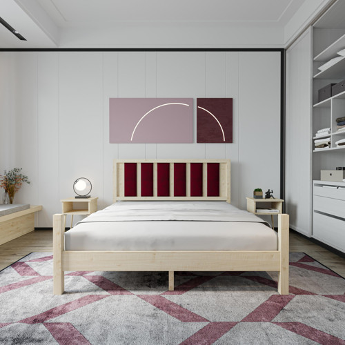 Orion Model Bordo Puflu Başlıklı Vernikli Çam Ahşap Karyola 160x200 cm