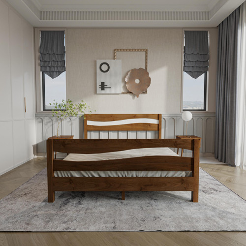 Okyanus Model Beyaz Detaylı Ceviz Renk Çam Ahşap Karyola 180x200 cm