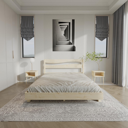 Okyanus New Model Vernikli Çam Ahşap Karyola Ve İki Komodin Set 150x200 cm
