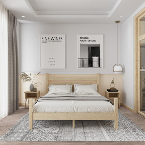 Urban Model Doğal Çam Ahşap Karyola Ve İki Komodin Set 120x200 cm