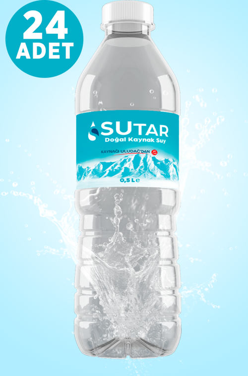 Sutar 24 Adet 0.5 Litre Su | 12'li Pet Şişe 500 mL Doğal Kaynak Suyu 7.43 PH