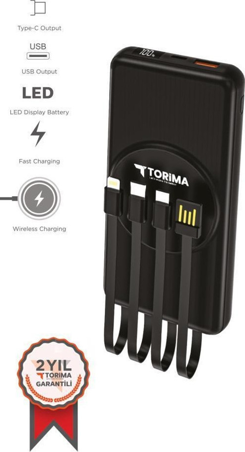 Trm-1014 Siyah 10.000Mah Wirelles Dijital Göstergeli Hızlı Şarjlı Powerbank
